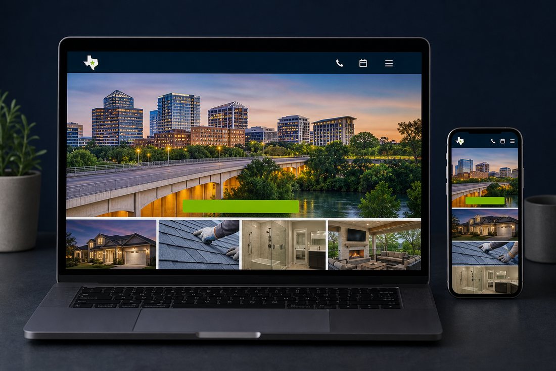 A custom Arlington small business website shown on a laptop and a phone